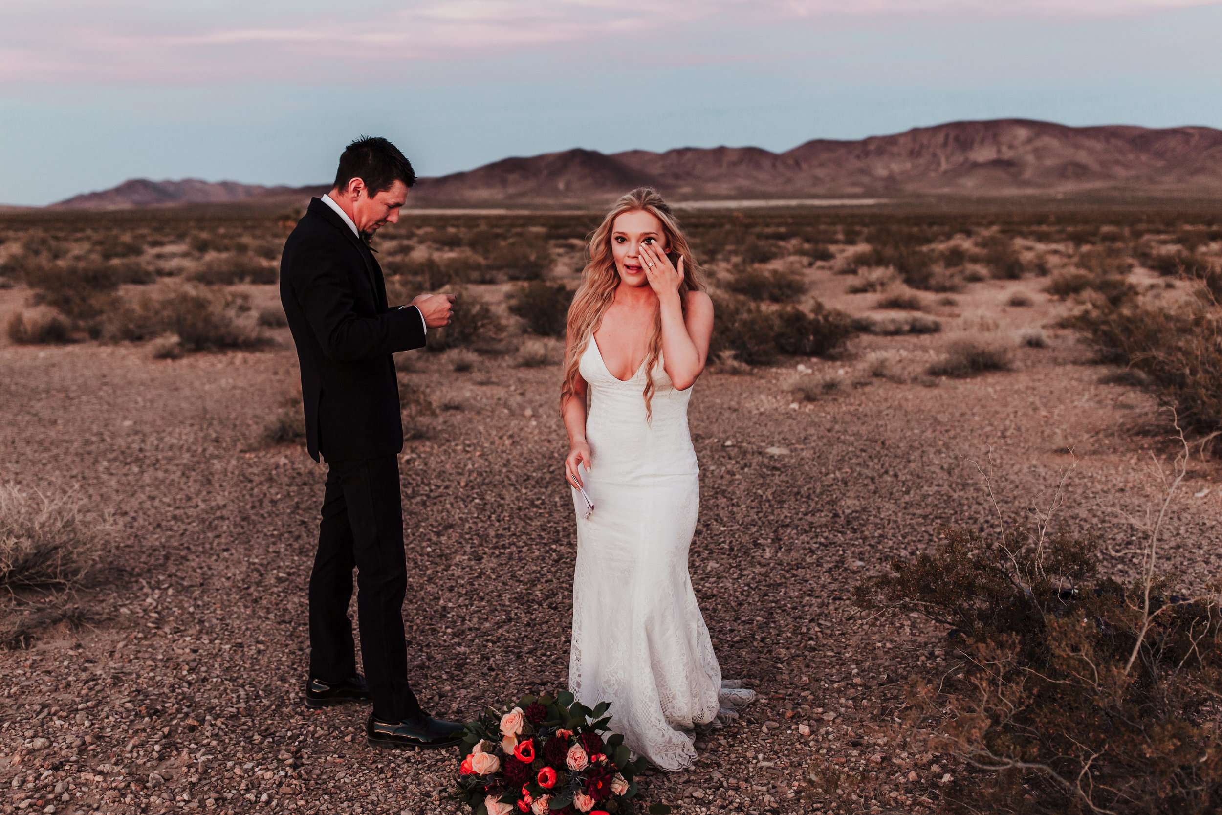 Rustic Bloom Photography | Las Vegas Desert Elopement | Emotional Vows